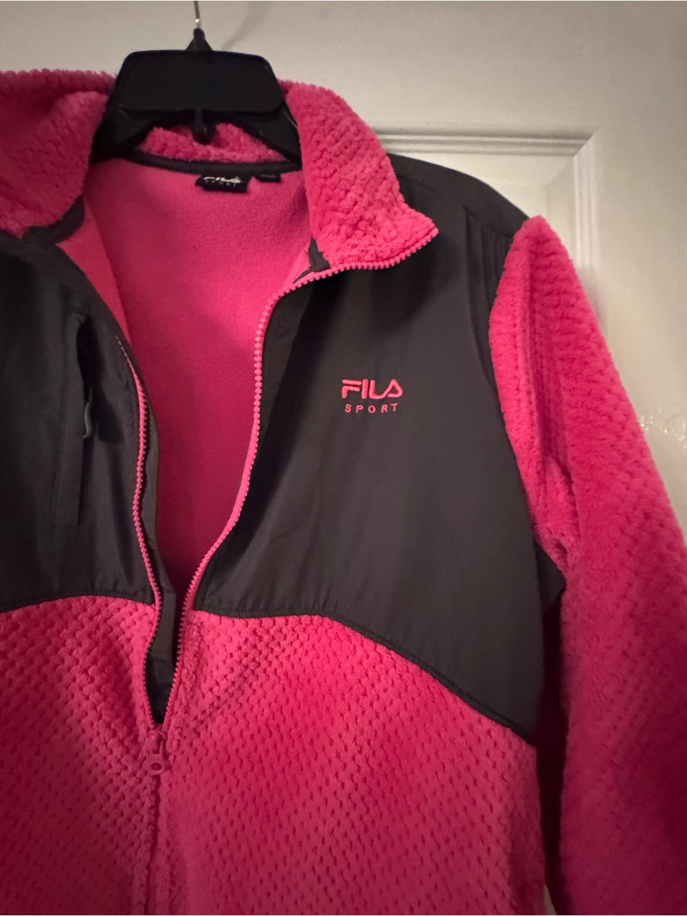 Fila Women's Hot Pink Teddy Jacket with Black Yoke